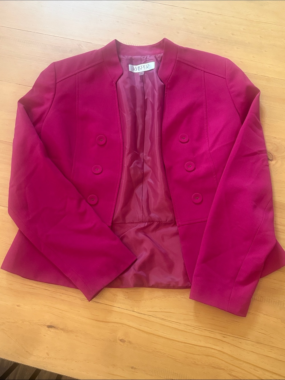 Kasper Vibrant Pink Collarless Double-Breasted Jacket
